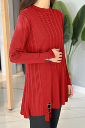 Remsa - Accessory Detailed Ribbed Knitwear Tunic 35041 Red