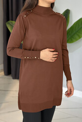 Remsa - Button Detailed Knitwear Tunic 34048 Brown 