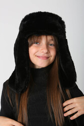 Remsa - Children's Fur-Eared Plush Hat RKŞ-Ç-04 Black