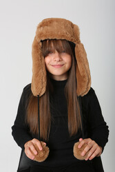 Remsa - Children's Fur Eared Plush Hat RKŞ-Ç-04 Camel