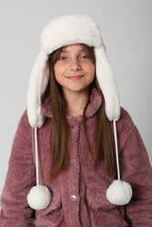 Remsa - Children's Fur Earmuff Plush Hat RKŞ-Ç-04 Ecru