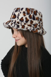 Remsa - Children's Plush Bucket Hat RKŞ-Ç-01 Ecru Leopard