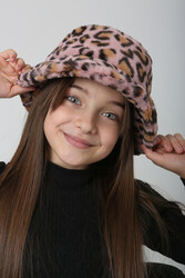 Remsa - Children's Plush Bucket Hat RKŞ-Ç-01 Pink Leopard