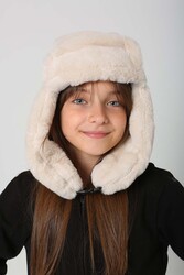 Remsa - Children's Snapped Fur-Eared Plush Beanie Hat RKŞ-Ç-03 Beige