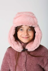 Remsa - Children's Snapped Fur-Eared Plush Beanie Hat RKŞ-Ç-03 Powder