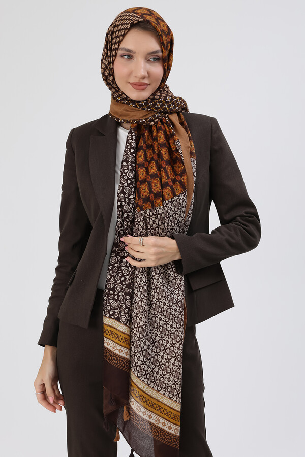 Etnik Desen Kadın Şal 5083 Camel