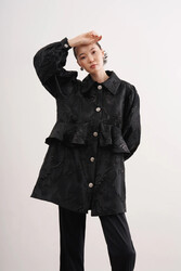 Lale Butik - Frill Detail Jacquard Jacket 6008 Black