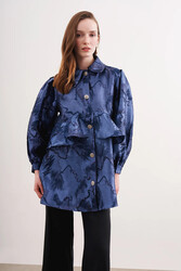 Lale Butik - Frill Detailed Jacquard Jacket 6008 Navy Blue