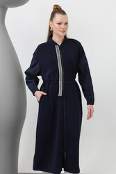 Remsa - Full Length Zippered Modal Cap Jacket 15198 Navy Blue