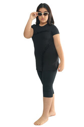 Remsa - Girls' Sleeveless Leggings Half-Covered Swimsuit 2705 Black