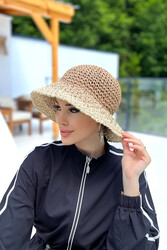 Remsa Mayo - Hand-Knitted Straw Hat RŞ-102 Camel Beige