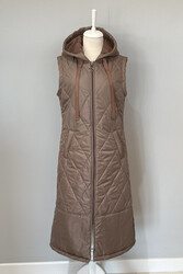 Remsa - Hooded Long Puffer Vest 17862 - Brown