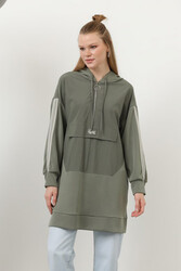 Remsa - Hooded Zipper Detail Parachute Pocket Modal Sweat Tunic 10610 Khaki