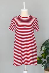 Missemramiss - Missemramiss Cotton Striped Accessorized T-shirt Tunic 4491 Red