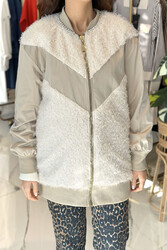 Missemramiss - Missemramiss Stone-Embellished Bomber Jacket Coat 4691 Beige