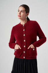 Lale Butik - Nuss Knit Button Detail Short Cardigan 7001 Burgundy