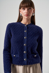 Lale Butik - Nuss Knit Button Detail Short Cardigan 7001 Cobalt Blue