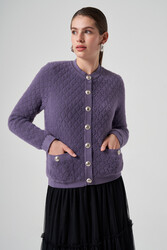 Lale Butik - Nuss Knit Button Detail Short Cardigan 7001 Violet