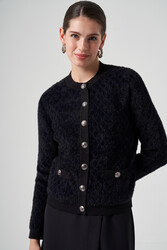 Lale Butik - Nuss Knit Button Detail Short Cardigan 7002 Black-Navy Blue