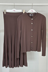 Nuss - Nuss Mercerized Knit Cardigan Skirt Set Y-1301 Brown