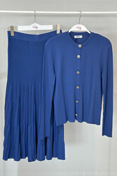 Nuss - Nuss Mercerized Knit Cardigan Skirt Set Y-1301 Cobalt Blue