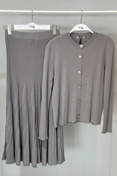 Nuss - Nuss Mercerized Knit Cardigan Skirt Set Y-1301 Gray