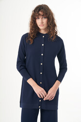 Nuss - Nuss Mercerized Line Detail Buttoned Cardigan 1100 Navy Blue