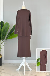 Remsa - Nuss Mercerized Pencil Skirt Suit Button Detail 1302 Brown