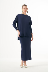 Nuss - Nuss Merserize Pencil Skirt Suit 1303 Navy Blue