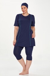 Remsa - Plus Size Short Sleeve Legging Modest Swimsuit Nerıssa 8322 Dark Navy