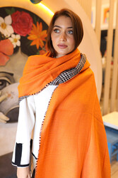 Remsa - Remsa Double Sided Houndstooth Patterned Scarf Shoulder Shawl 70X185 cm 1212 Orange