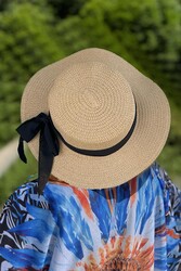 Remsa Mayo - Remsa Mayo Ribbon Detailed Retro Straw Hat RŞ-107 Camel