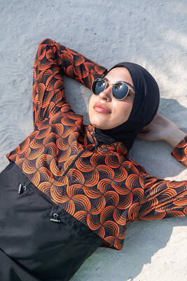 RemsaParachuteCoveredFullyCoveredHijabSwimsuitOrangeR047Retro