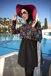 Remsa Mayo - Remsa Parachute Covered Fully Covered Hijab Swimsuit R046 Black Color Neon