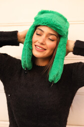 Remsa - Remsa Plush Beanie Hat with Snap Fastening Fur Headphones RKŞ-03 Green