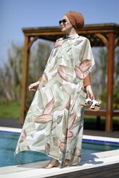 Remsa Mayo - Remsa Swimwear Patterned Kaftan Pareo Soft Leaves on Hijab Swimsuit