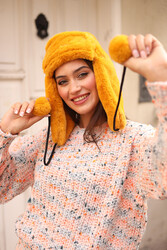 Remsa - Remsa Women's Fur Plush Hat with Headphones RKŞ-04 Mustard