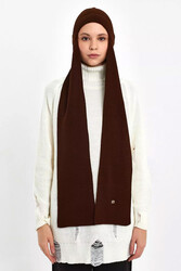 Merwishop - Scarf-Attachable Knit Beanie 778 Brown