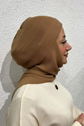 Merwishop - Scarf-Attachable Knit Beanie 778 Camel