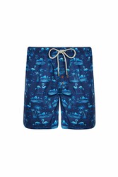 Remsa Mayo - Scart S233 Dark Navy Patterned Boys' Swim Shorts for Pool and Beach