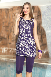 Remsa - Sleeveless Leggings Modest Swimsuit 1104-178 Purple