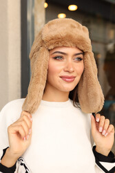 Remsa - Snap-Furry Plush Beanie Hat with Headphones RKŞ-03 Camel