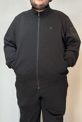 Remsa - Special Production Large Size Extra Large Cotton Textured Men's Tracksuit Top 24723 Black