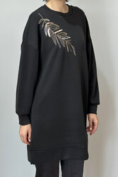 Remsa - Stamp Leaf Embroidered Modal Sweat Tunic 10629 Black