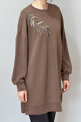 Remsa - Stamp Leaf Embroidered Modal Sweat Tunic 10629 Brown