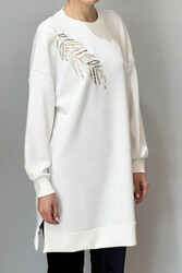 Remsa - Stamp Leaf Embroidered Modal Sweat Tunic 10629 Ecru