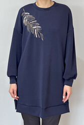 Remsa - Stamp Leaf Embroidered Modal Sweat Tunic 10629 Navy Blue