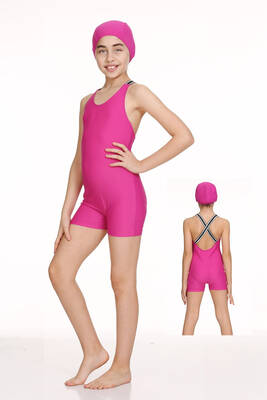 UV Protected Jumpsuit Kids Baby Swimsuit with Shorts C68 Fuchsia