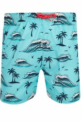 Remsa Mayo - Wavy S230 Mint Patterned Boys' Swim Shorts for Pool and Beach