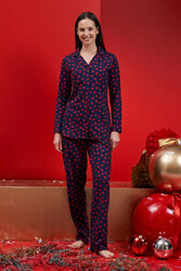 Remsa - Women's Brushed Cotton Jersey Pajama Set 1601 Navy Blue